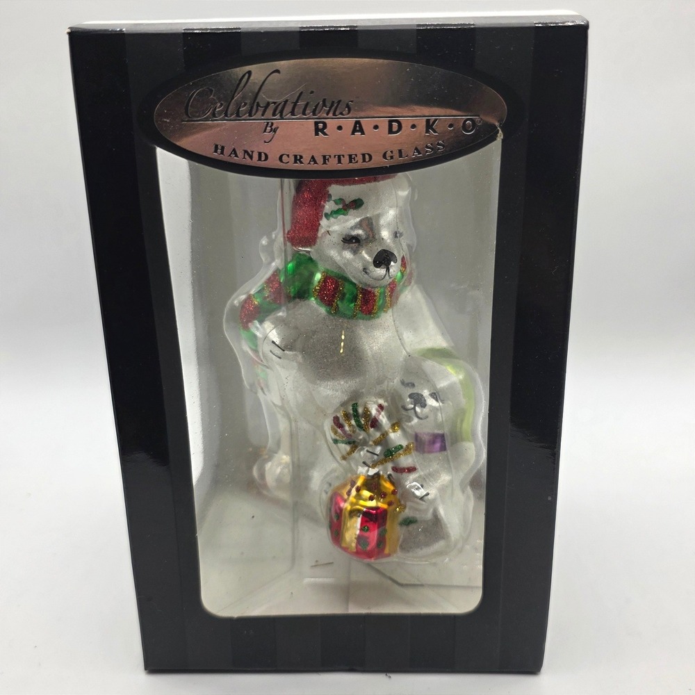 Celebrations by Radko Polar Bear Family Glass Christmas Ornament Hand Crafted